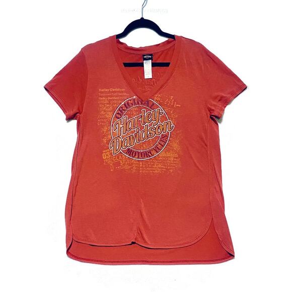 Harley Davidson Indy West Plainfield IN Shirt Women's Large Orange Short Sleeves - Picture 1 of 9